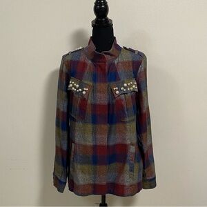 Cabi Coat Women’s Size Large Earth tone Heritage Plaid Full zip jacket
